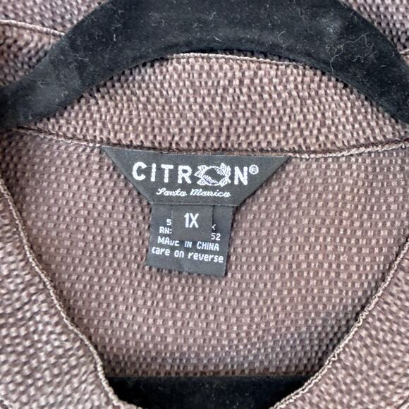 Citron Santa Monica Silk Blend Textured Brown Tunic Blouse 1X XL Top - Picture 4 of 10